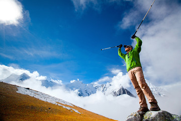 Wall Mural - hiker in himalaya mountains