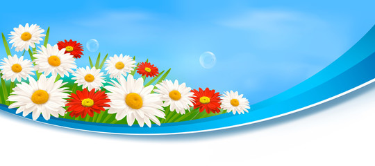 Aufkleber - Nature banner with colorful flowers. Vector.