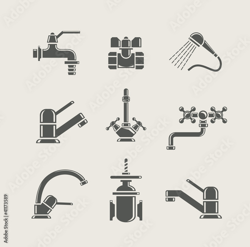 Fényképezés  water-supply faucet mixer, tap, valve for water set icon
