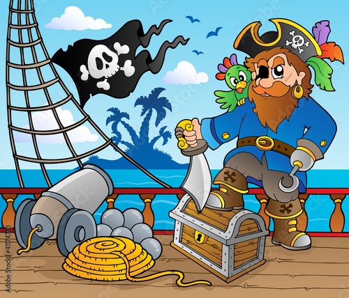 Naklejka - mata magnetyczna na lodówkę Pirate ship deck theme 2