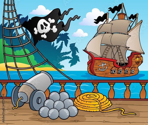 Fototapeta na wymiar Pirate ship deck theme 4