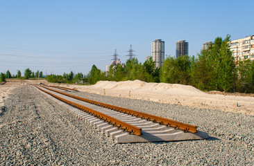 Canvas Print - New tracks. Tram line construction