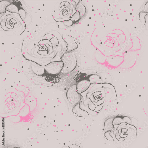 Naklejka ścienna Seamless roses pattern / Vintage floral background