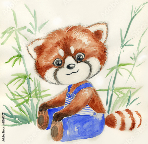 mala-czerwona-panda-z-niebieskimi-spodniami-akwarela-dla-dzieci