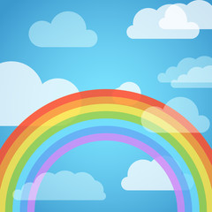 Poster - Transparent rainbow in the sky with white clouds