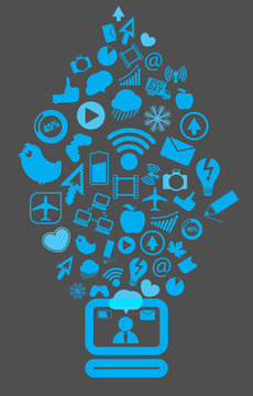 Modern social media content going down to the computer