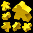 Yellow wooden Meeple vector set isolated on white