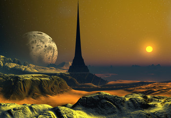 Wall Mural - yellow moon - alien planet