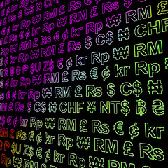 Currency Symbols Glowing In Colors Showing Exchange Rates And Fi