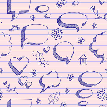 The speech bubbles seamless on pink sheet of a notebook