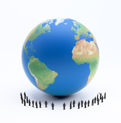 Wall Mural - tiny people standing around earth