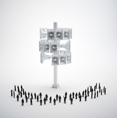 Wall Mural - tiny people standing around a megaphone pole