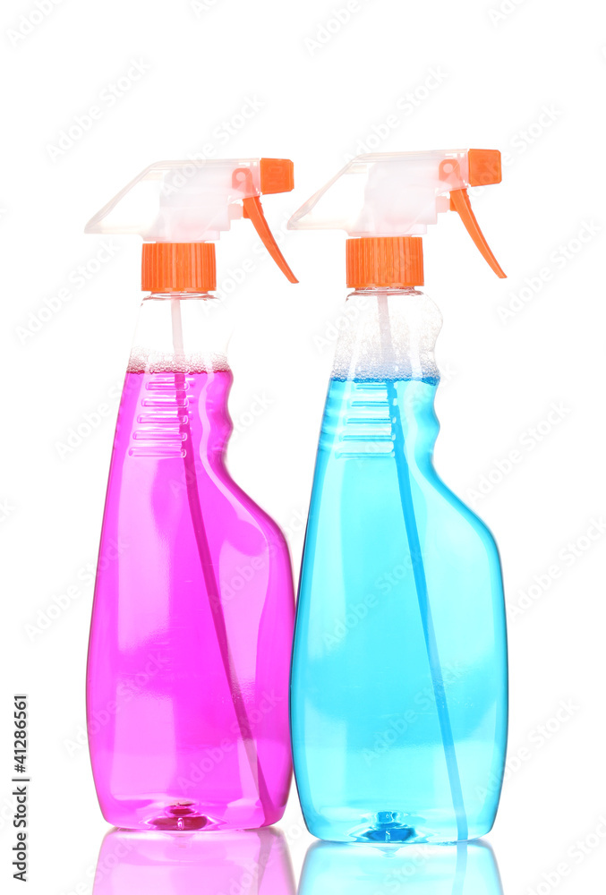 Two cleaning sprays isolated on white