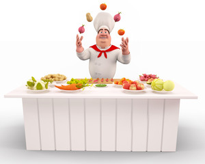 Wall Mural - Chef with vegetables on the table