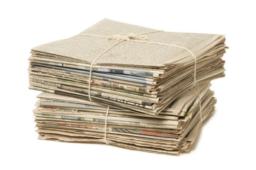 stack of two newspaper bundles for recycling