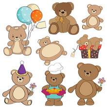 Set Of Different Teddy Bears Items For Design In Vector Format