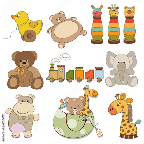 Obraz w ramie illustration of different toys items for baby