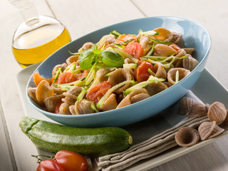 Canvas Print - wheatmeal oriecchiette with  julienne zucchinis and tomatoes