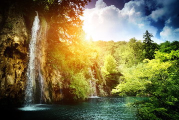 Canvas Print - waterfall in deep forest