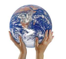 Wall Mural - Planet earth on palms.Elements of this image furnished by NASA