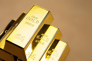 Photo of gold bars, studio shots, closeup