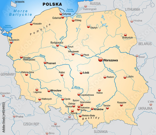 Dekoracja na wymiar  mapa-przegladowa-polski-z-krajami-sasiednimi