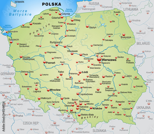 Naklejka na szybę Landkarte von Polen mit Nachbarländern