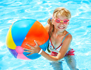 Child swimming in pool.