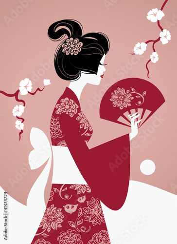 Naklejka - mata magnetyczna na lodówkę Japanese girl silhouette