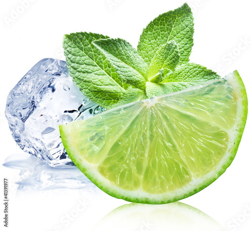 Naklejka na drzwi Lime, mint and ice cube