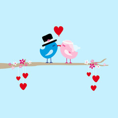 Sticker - Wedding Birds 1 Heart Balloon Tree Hearts Blue