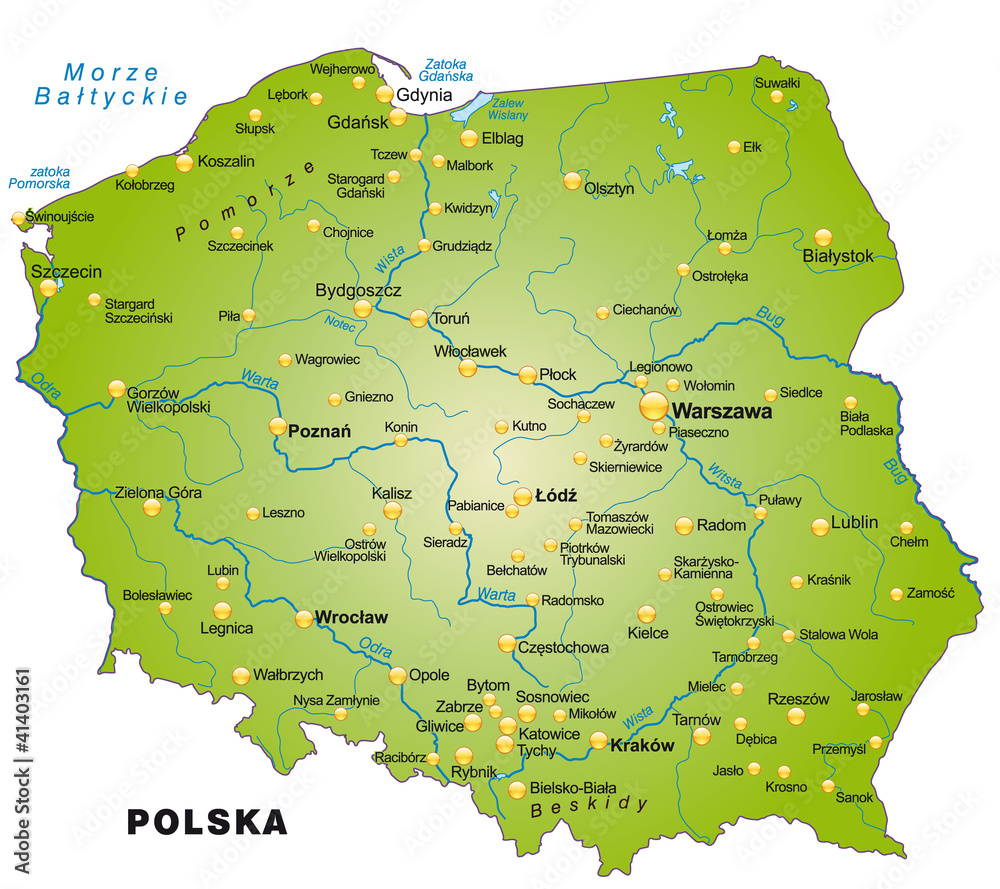 Übersichtskarte von Polen mit Hauptstädten - obrazy, fototapety, plakaty 
