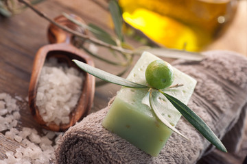 Natural spa setting with olive oil.