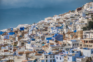 Wall Mural - Chefchaouen blue town general view at Morocco