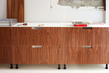 Wall Mural - walnut wood kitchen construcion modern design