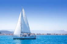 Sailboat Sailing In Mediterranean Sea In Denia