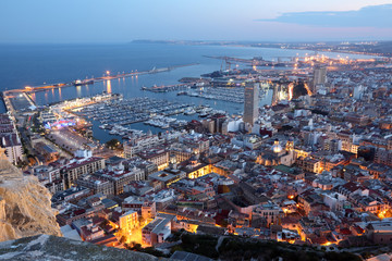Fototapete - Aerial view of Alicante at dusk. Catalonia, Spain
