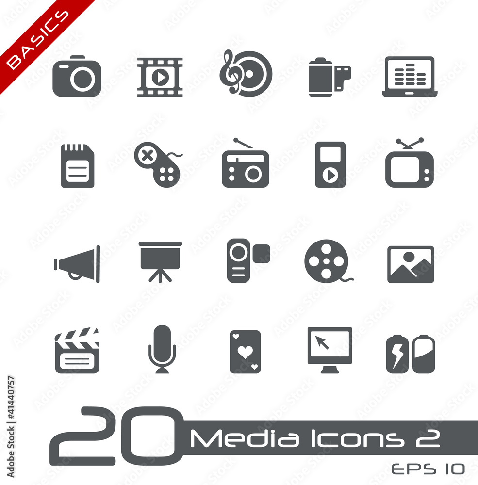 Multimedia Icons // Basics Stock Vector | Adobe Stock
