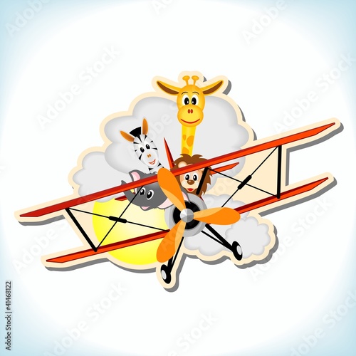 Obraz w ramie animals in the biplane