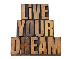 Wall Mural - live your dream in wood type