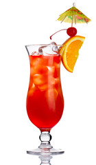 Wall Mural - Red alcohol cocktail in with orange slice isolated