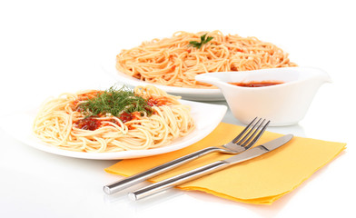 composition of delicious cooked spaghetti with tomato sauce