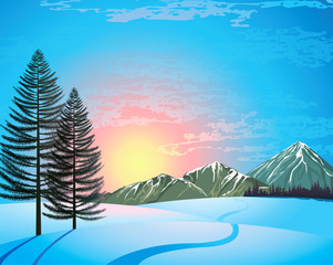 Wall Mural - Sunset winter landscape