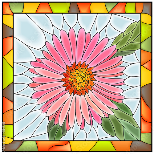 Obraz w ramie Vector illustration of flower pink aster.
