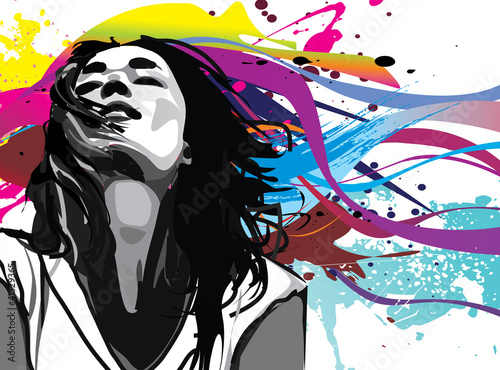 Naklejka na meble Girl with colour splash background vector