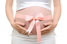 Pregnant Belly With Pink Ribbon