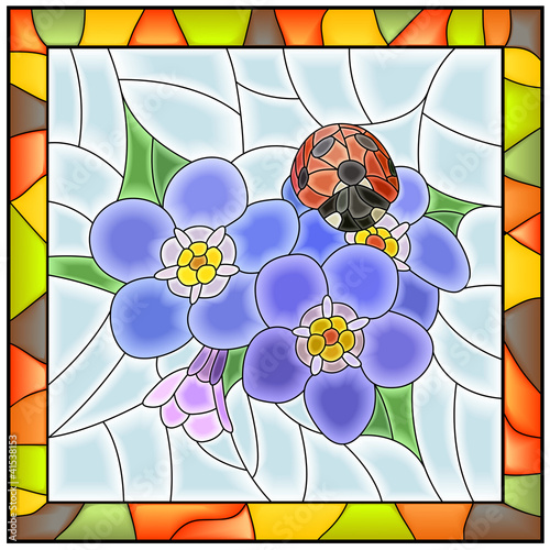 Obraz w ramie Vector illustration of flower blue forget-me-not.