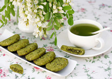 Green Tea And Cookies With Powder Matcha