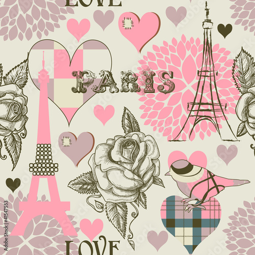 Naklejka - mata magnetyczna na lodówkę Paris seamless pattern