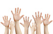 Human hands raised up, isolated on white, clipping path